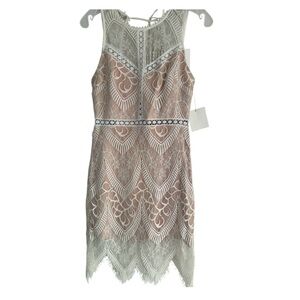 Lush Cream and Tan Sheath Dress Halter Neckline